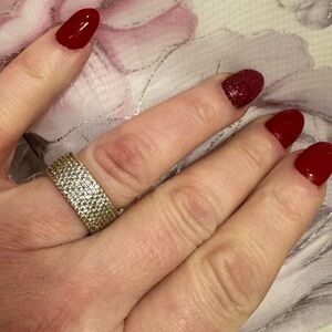 White Cubic Zirconia Micropave Multi Row Eternity Band (14K Gold plated over SS)